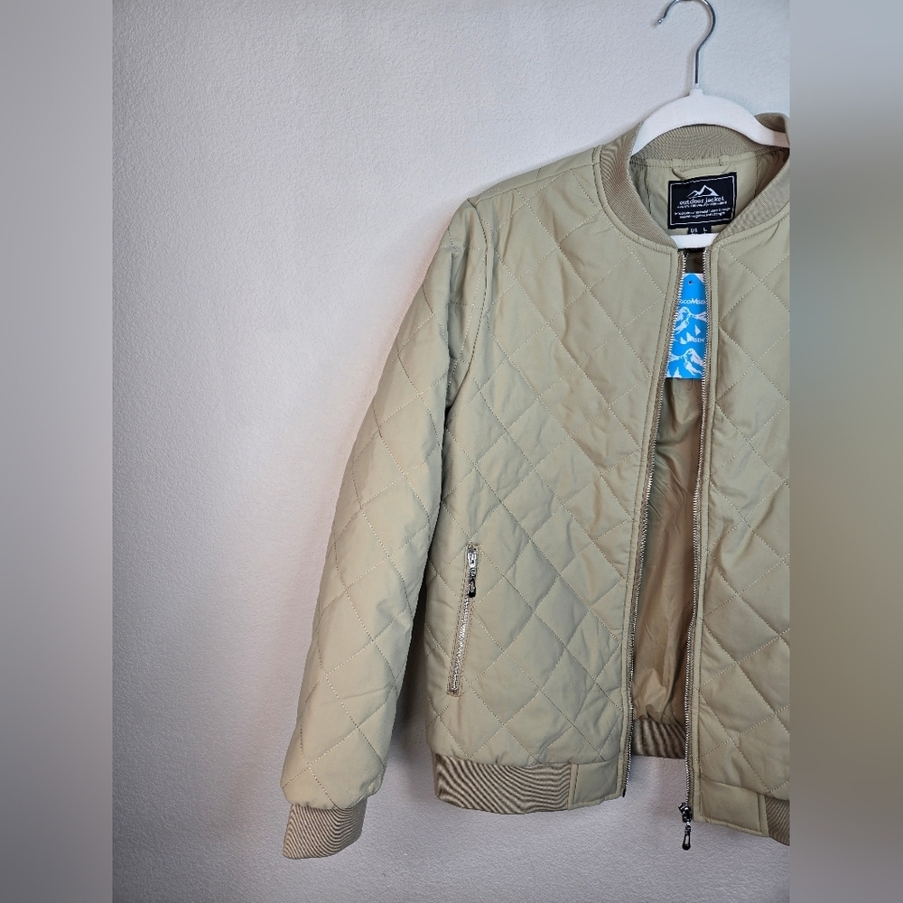 Magcomsen Women's Lightweight Jacket Sz L Khaki Beige Stitch Quilted Pockets - Picture 3 of 12